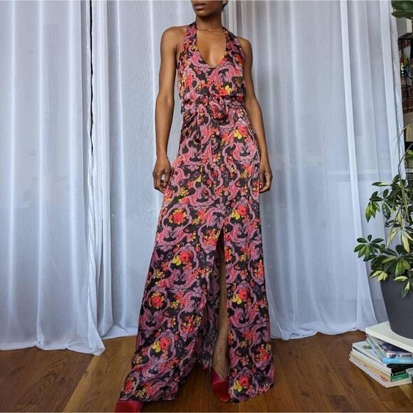 Anthropologie Modcloth We'll Meet Again Floral Retro Halter Maxi Dress Size 8 - Picture 2 of 12